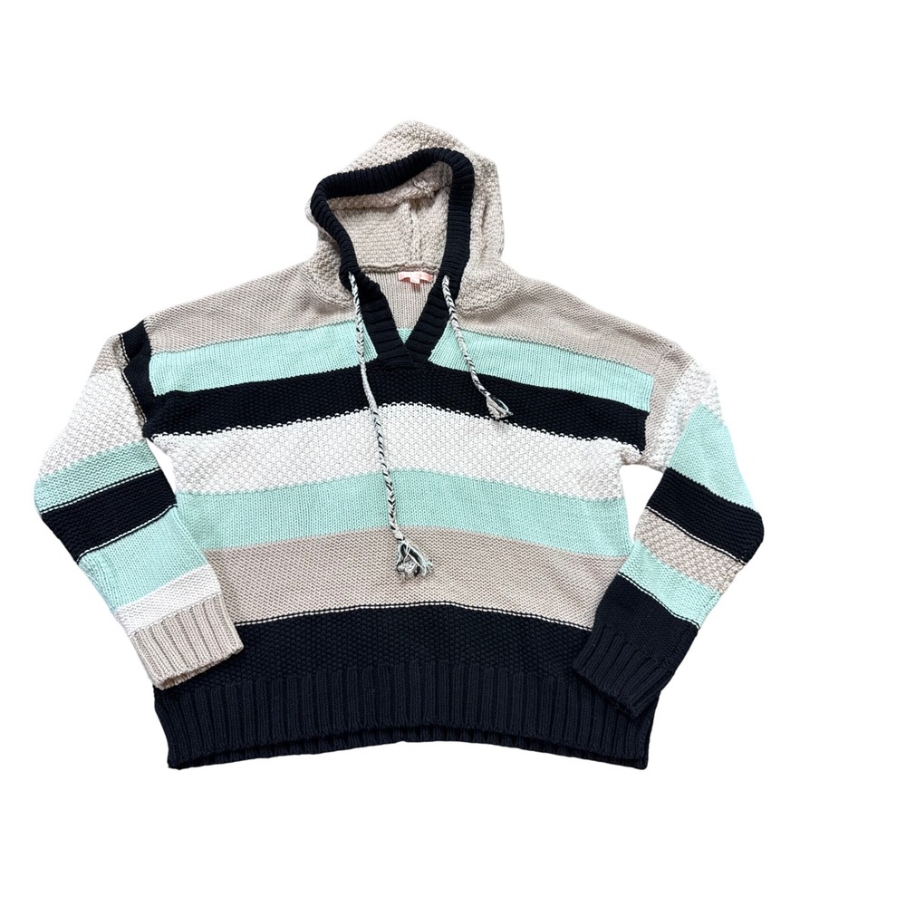 Lisa Todd Hoodie Sweater Womens L Multi Color Excellent Striped Knit Pullover